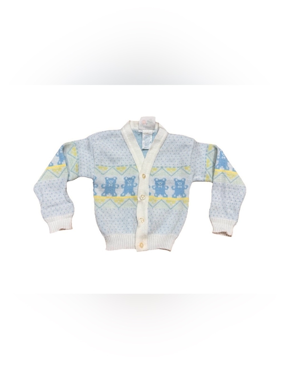Vintage 90s Boys Teddy Bear Cardigan Sweater Size 18 months White Blue